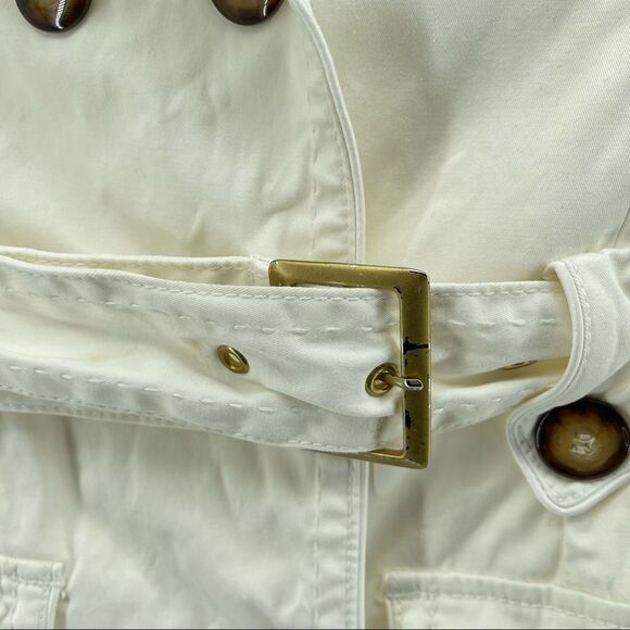 XOXO Women’s White Belted Lapel Casual Trench Coat Lightweight Jacket Small - Picture 6 of 17